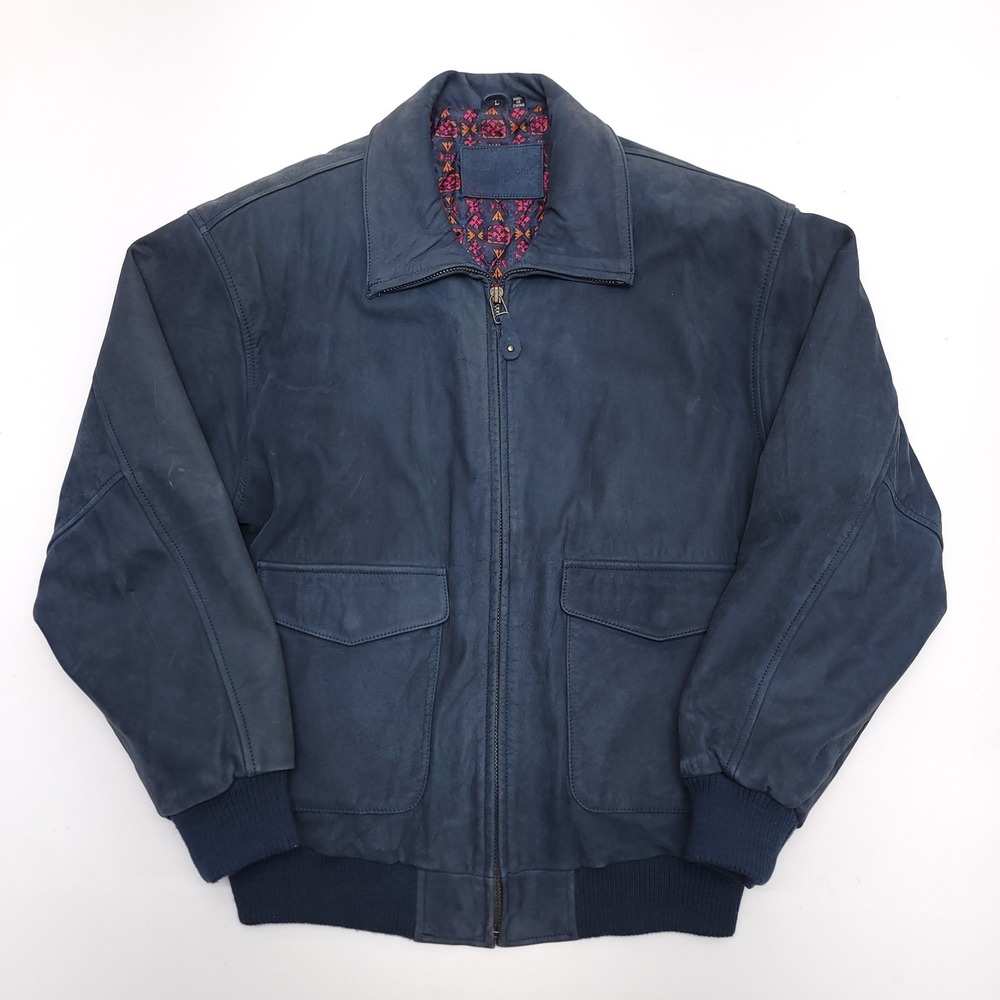 Vintage Hunt Club Suede Leater Coat Men's XL Blue Bomber Jacket